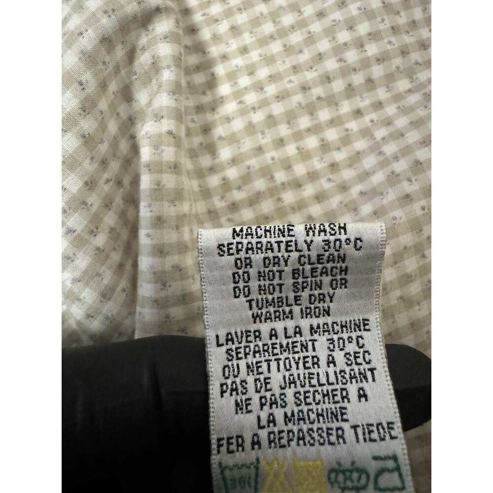 Bugatchi Comfort Stretch Men’s 17 Beige Gingham Floral Print Button-Up Shirt - Picture 11 of 12
